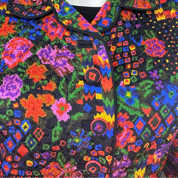 Caroline Charles London Wool Silk Multicolor Floral Geometric Blazer - Picture 10 of 15